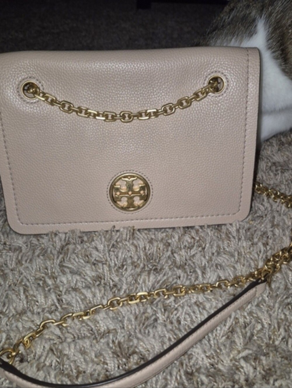 Tory Burch Blush Pebbled Leather Chain Crossbody